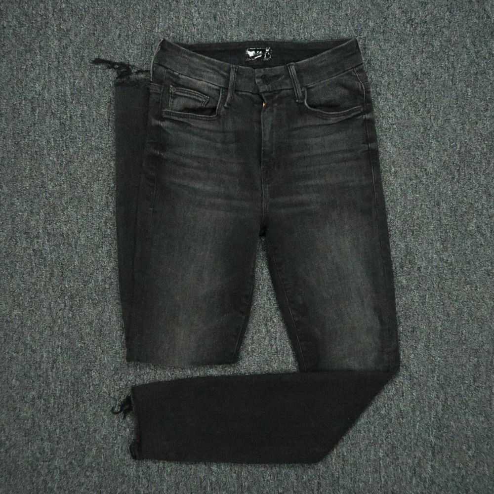 Mother Jeans Womens 24x28‎ Black High Waisted Looker Ankle Fray Night Hawk